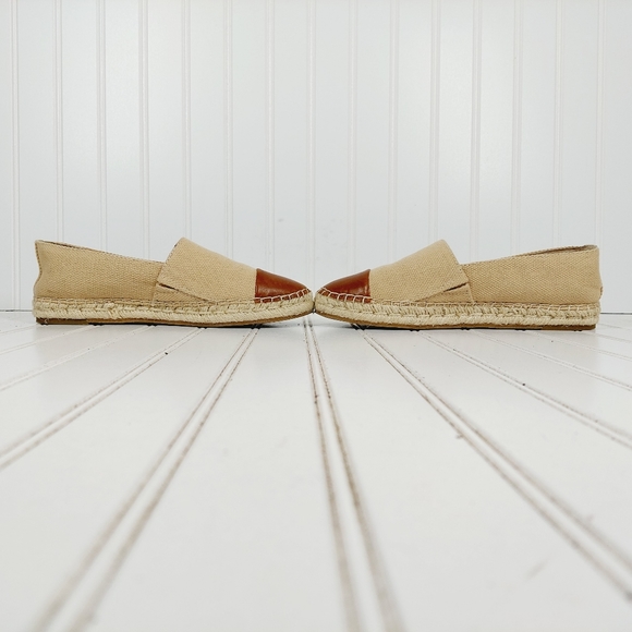 J. McLaughlin Cream Brown Canvas Leather Redding Cap Slip On Espadrille E385 - Picture 7 of 16